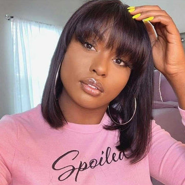 Tiktok Beaudiva Short Straight Bangs Bob Wigs Glueless Human Hair Wigs